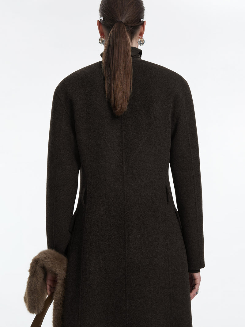 Coat / JNBY Wool Blend Double-Faced X-Line Long Coat Dark Heather Brown-2