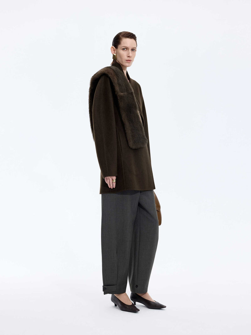 Coat / JNBY Wool Double-Faced X-Silhouette Coat Dark brown green-2