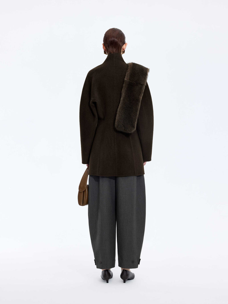 Coat / JNBY Wool Double-Faced X-Silhouette Coat Dark brown green-2