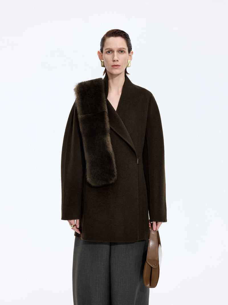 Coat / JNBY Wool Double-Faced X-Silhouette Coat Dark brown green-2
