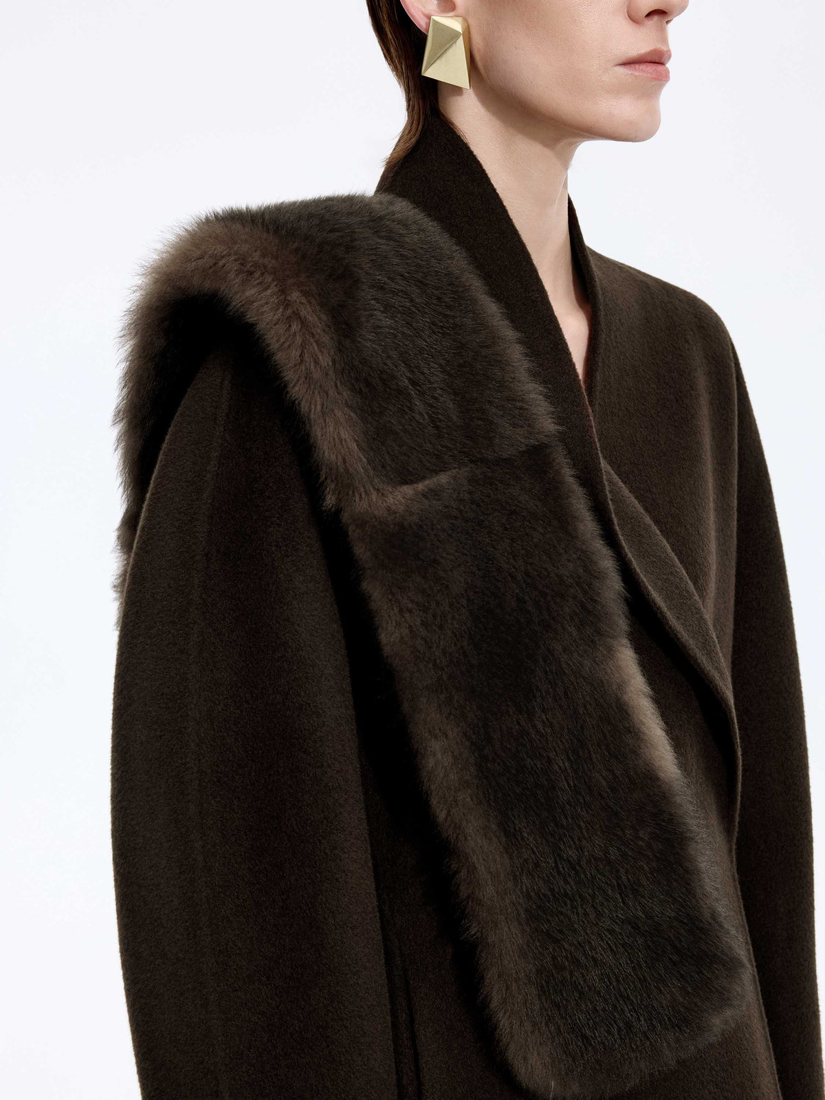 Coat / JNBY Wool Double-Faced X-Silhouette Coat Dark brown green-2