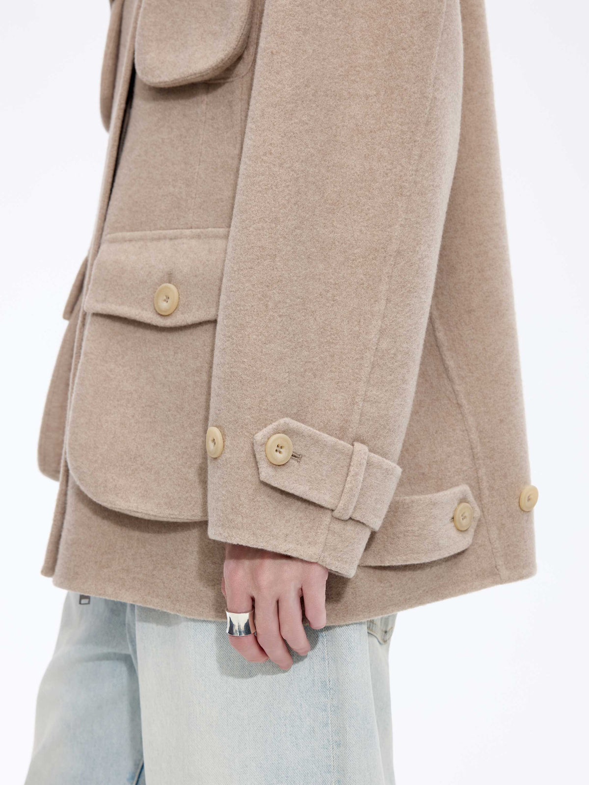 Coat / JNBY Wool Silk Blend Double-Faced Jacket Beige Khaki-1