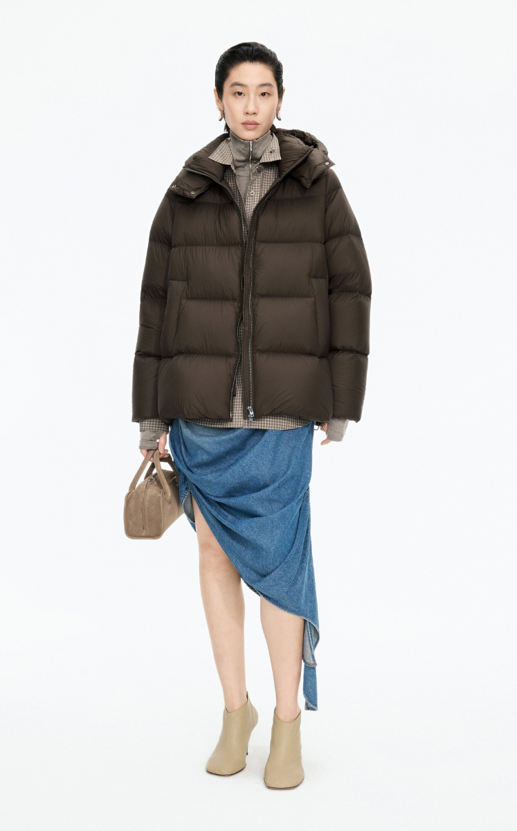 Down Coat / JNBY A-Line Detachable Hooded Down Coat Brown