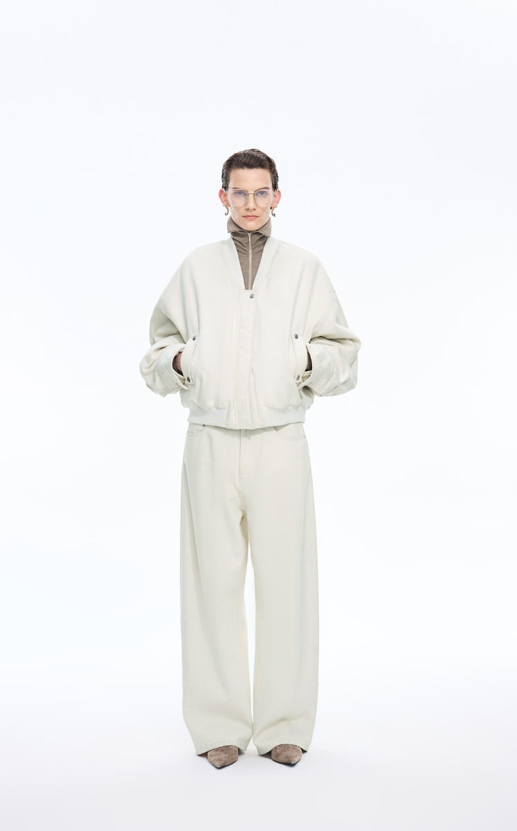 Down Coat / JNBY Denim texture Cropped Bomber Down Coat White