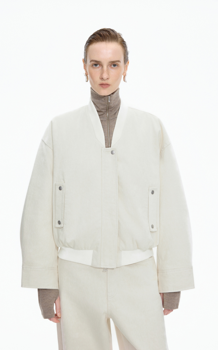 Down Coat / JNBY Denim texture Cropped Bomber Down Coat