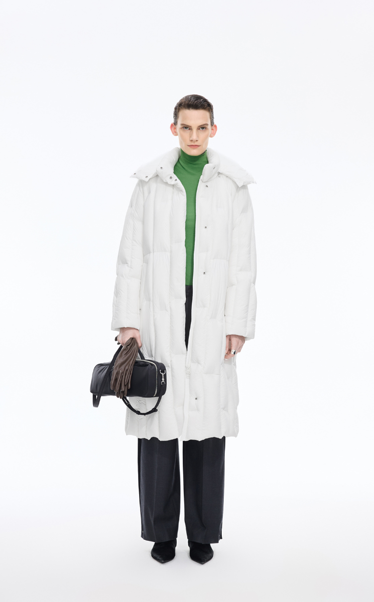 Down Coat / JNBY Long Streamlined Hooded Goose Down Coat White