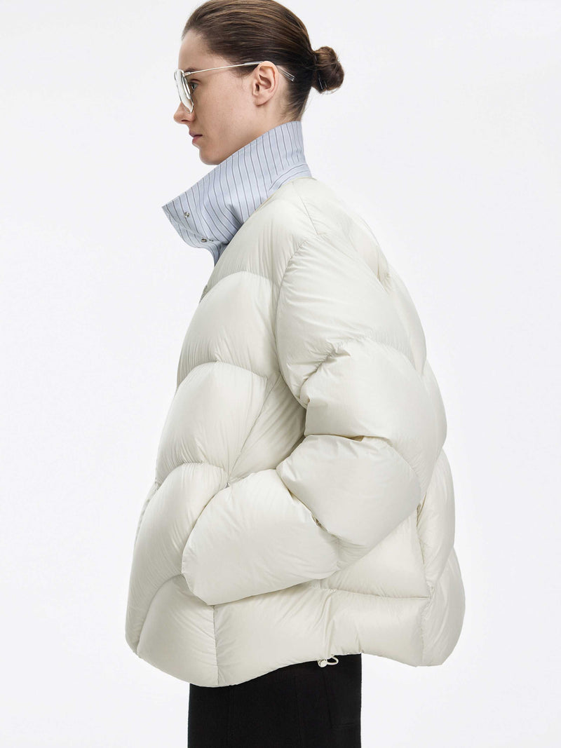 Down Jacket / JNBY 90% White Duck Down V-Neck Puffer Cool Grey White-2