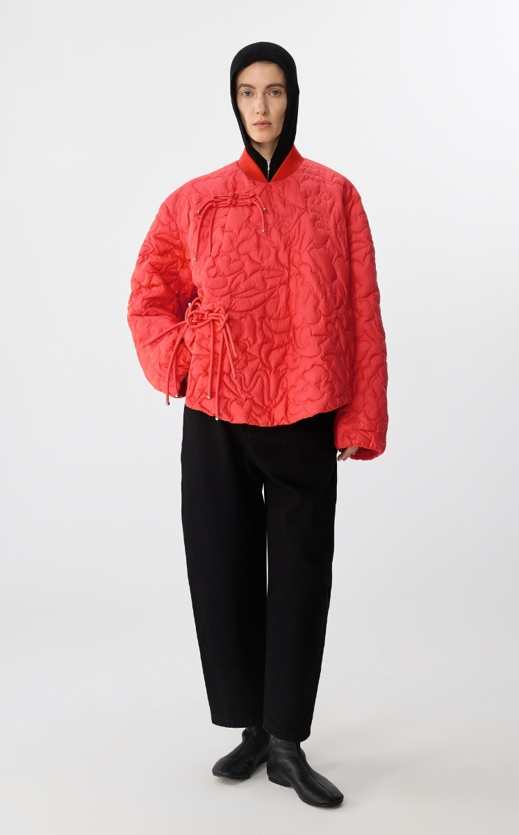 Down coat / JNBY Chinese Knot Oversized Quilted Down Jacket Red