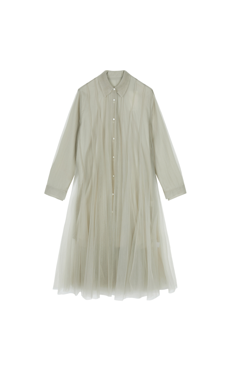 Dress / JNBY A-Line Mesh Long-Sleeve Dress-2-in-1 Design