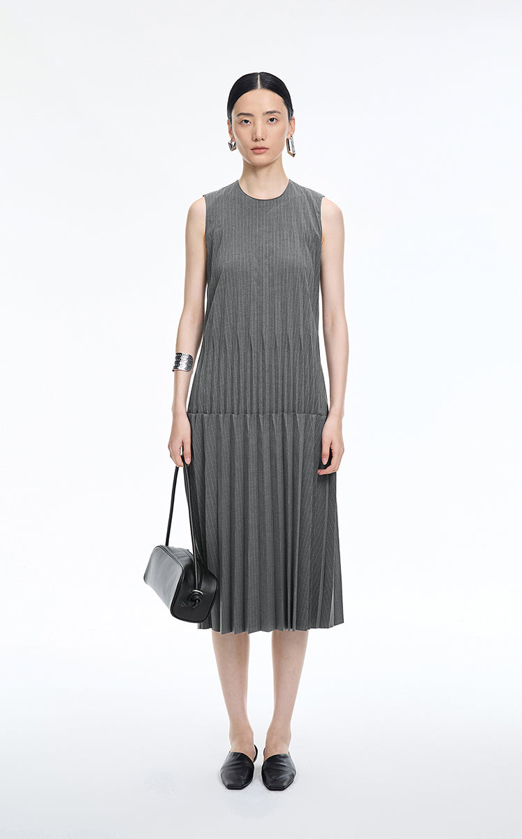 Dress / JNBY Cool Touch Pleated Sleeveless Midi Dress Grey Marl
