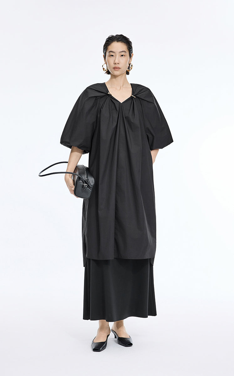 Dress / JNBY Cotton Poplin A-Line V-Neck Dress Black