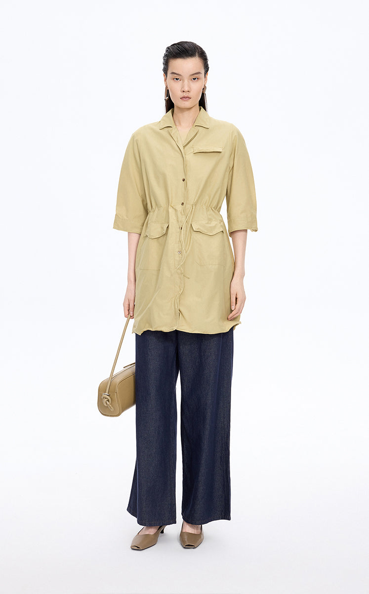Dress / JNBY Cotton Silk A-Line Short Sleeve Dress Mustard Khaki