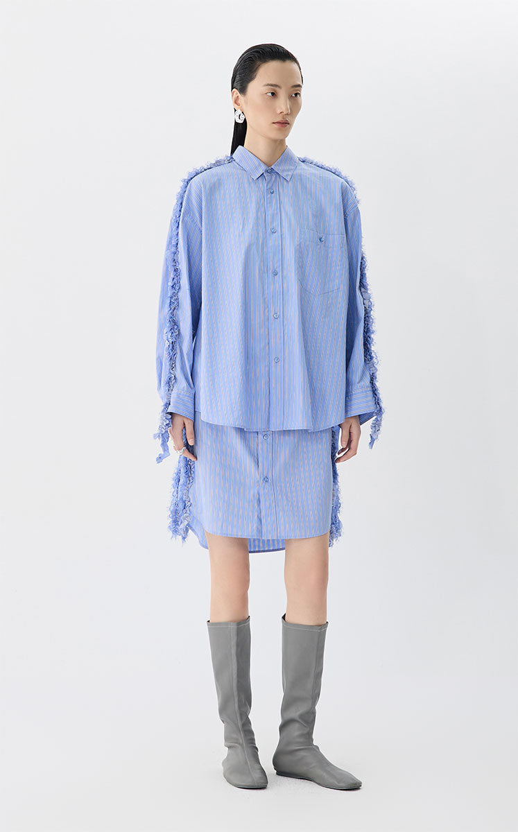 Dress / JNBY Floral Pinstripe Long Sleeve Dress Blue