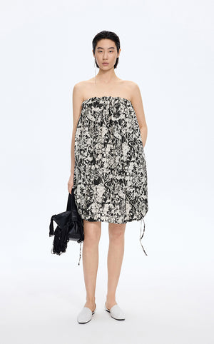 Dress / JNBY Floral Strapless A-Line Dress Black & White