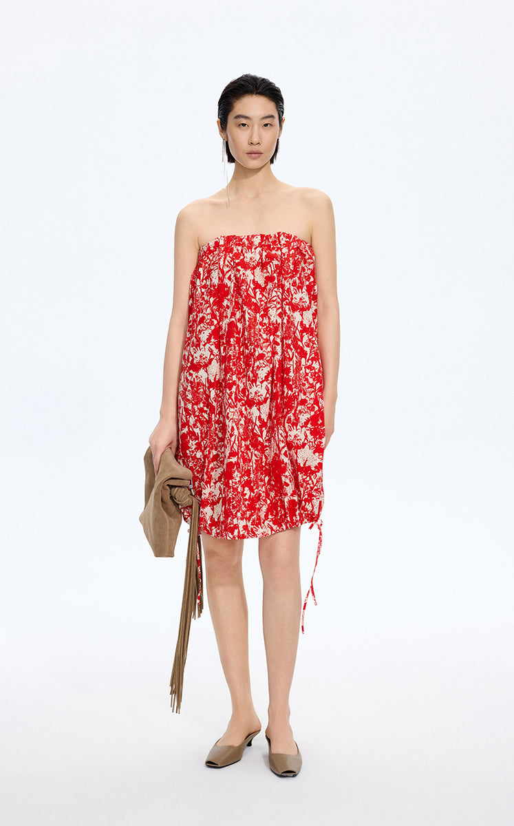 Dress / JNBY Floral Strapless A-Line Dress Red