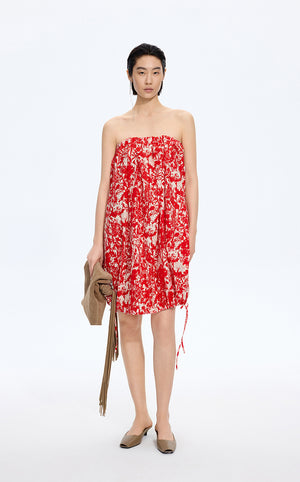 Dress / JNBY Floral Strapless A-Line Dress Red