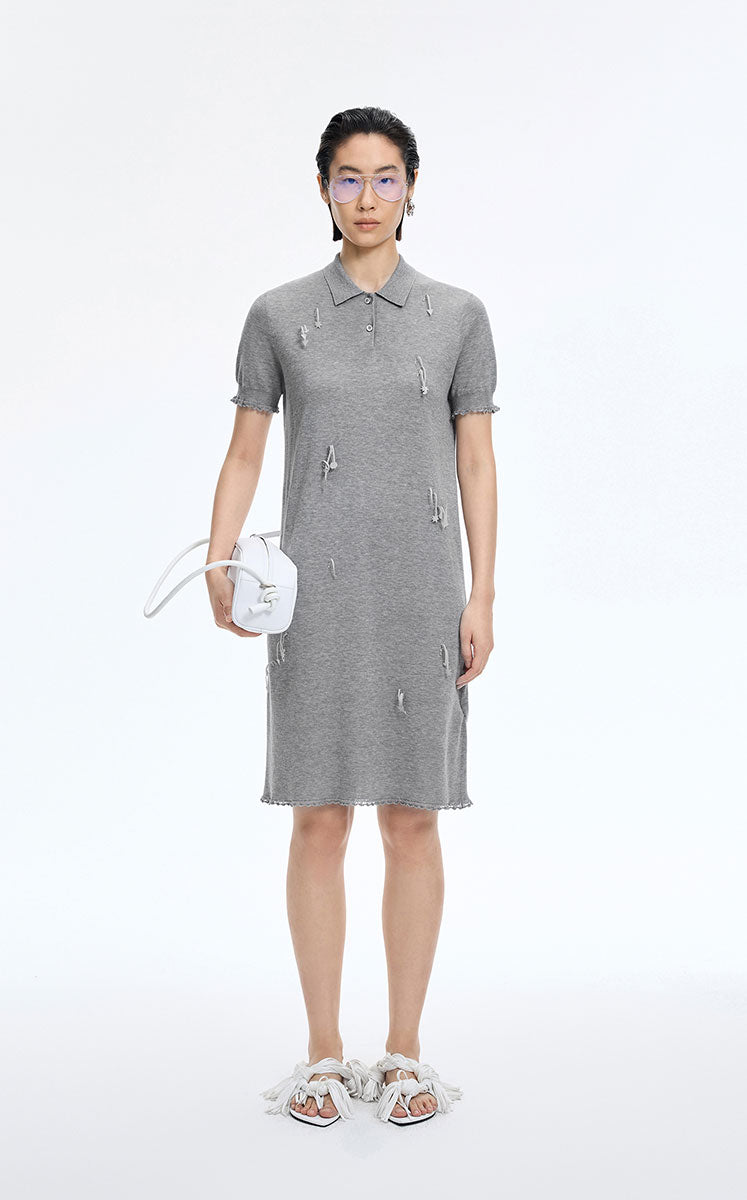Dress / JNBY H-Line Cotton 3D Floral Tassels Dress Grey