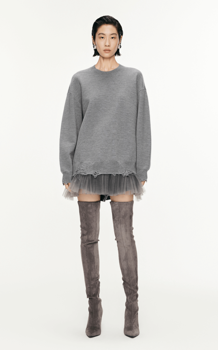 Dress / JNBY Long-Sleeved Sweater Wool Dress Grey