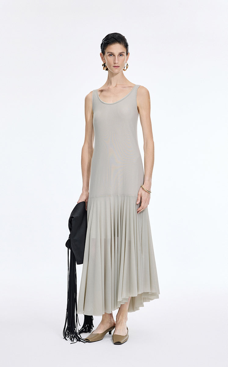 Dress / JNBY Mesh Stretch Slip Maxi Dress Grey White