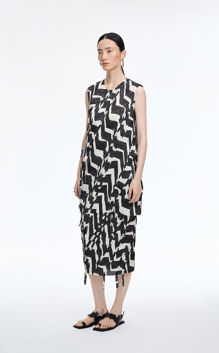 Dress / JNBY Pleated Fringe Hem Sleeveless Mini Dress