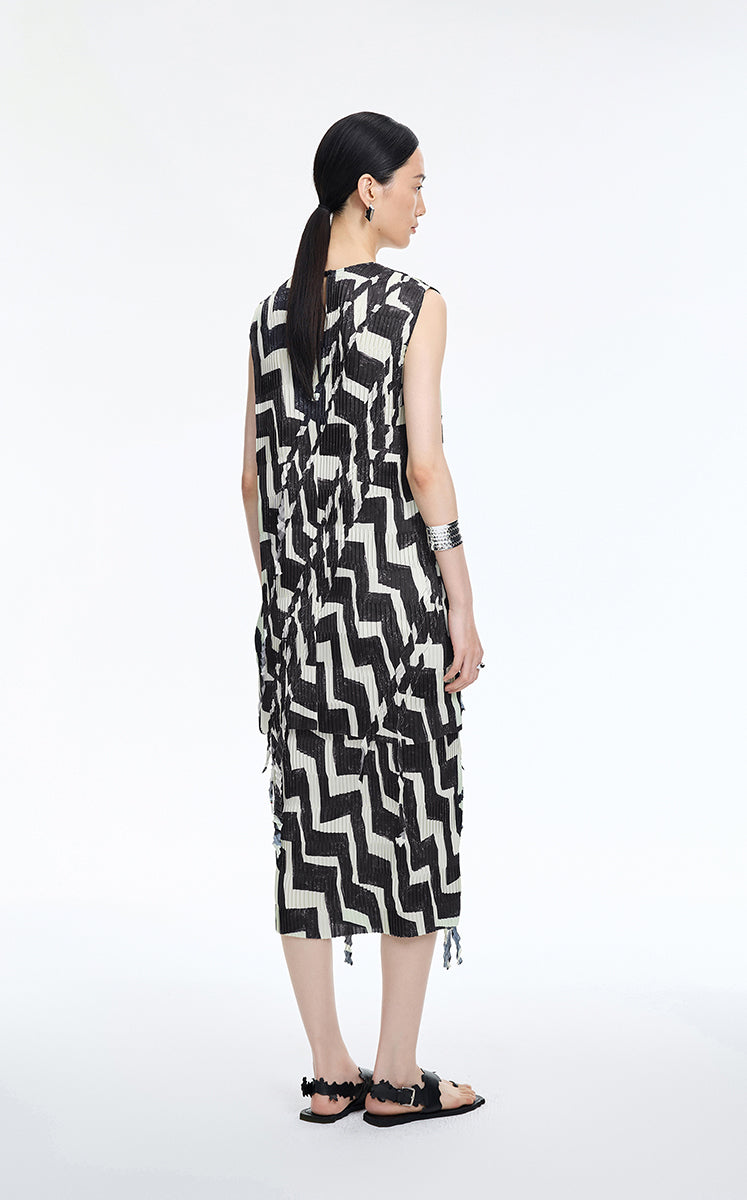 Dress / JNBY Pleated Fringe Hem Sleeveless Mini Dress