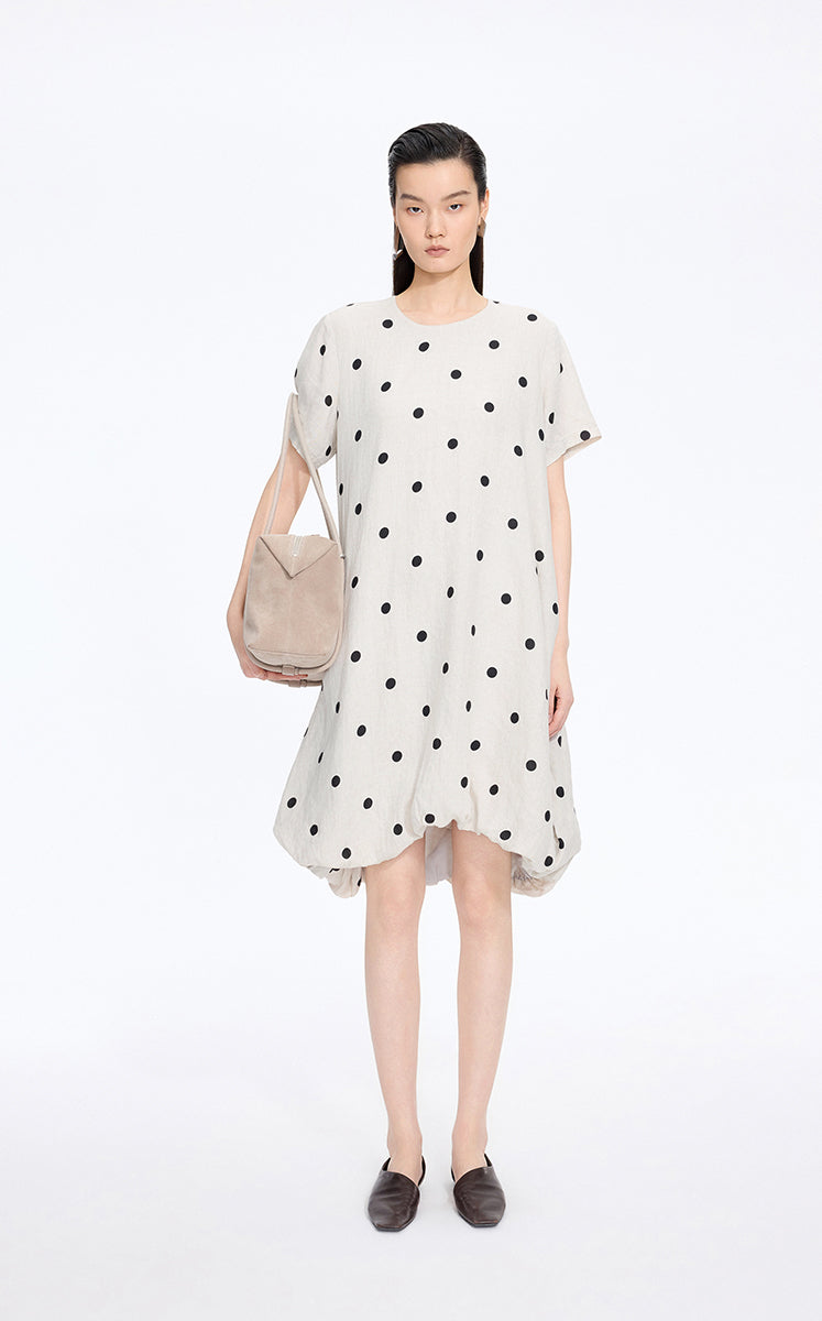 Dress / JNBY Polka Dots Linen O-Shape Dress Black Marl