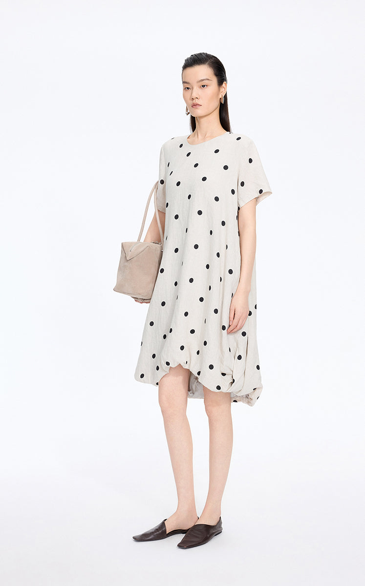 Dress / JNBY Polka Dots Linen O-Shape Dress