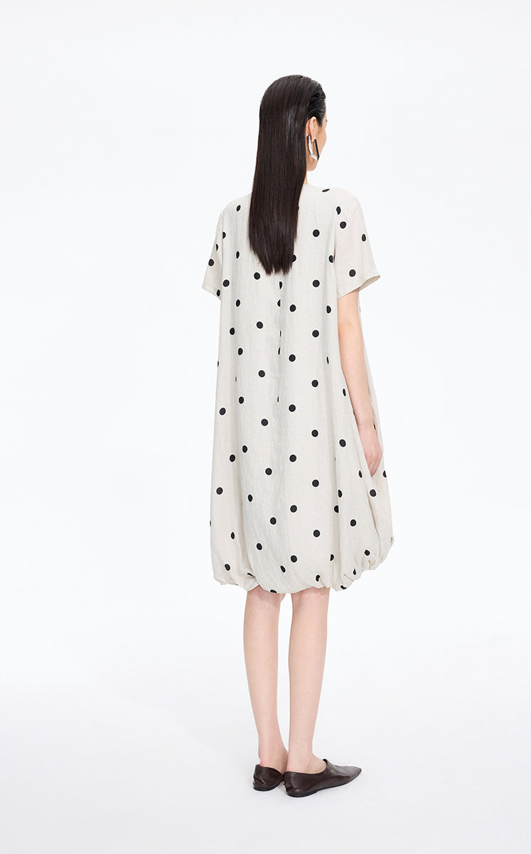 Dress / JNBY Polka Dots Linen O-Shape Dress