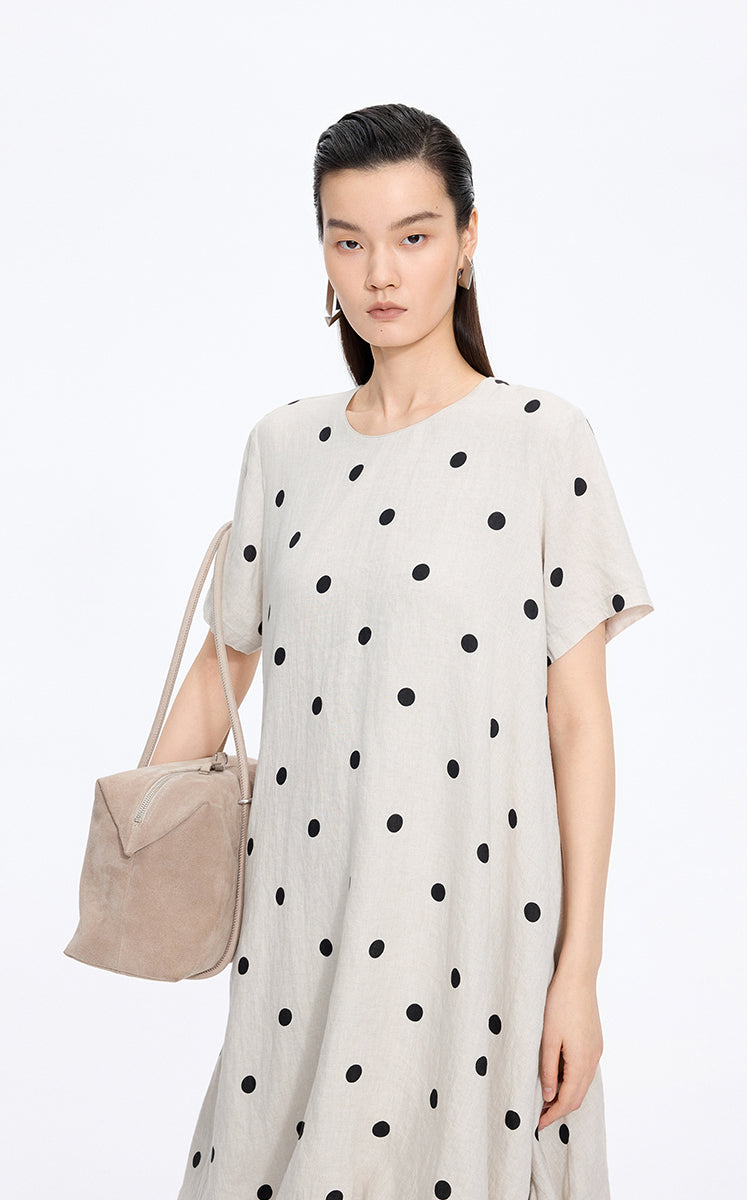 Dress / JNBY Polka Dots Linen O-Shape Dress
