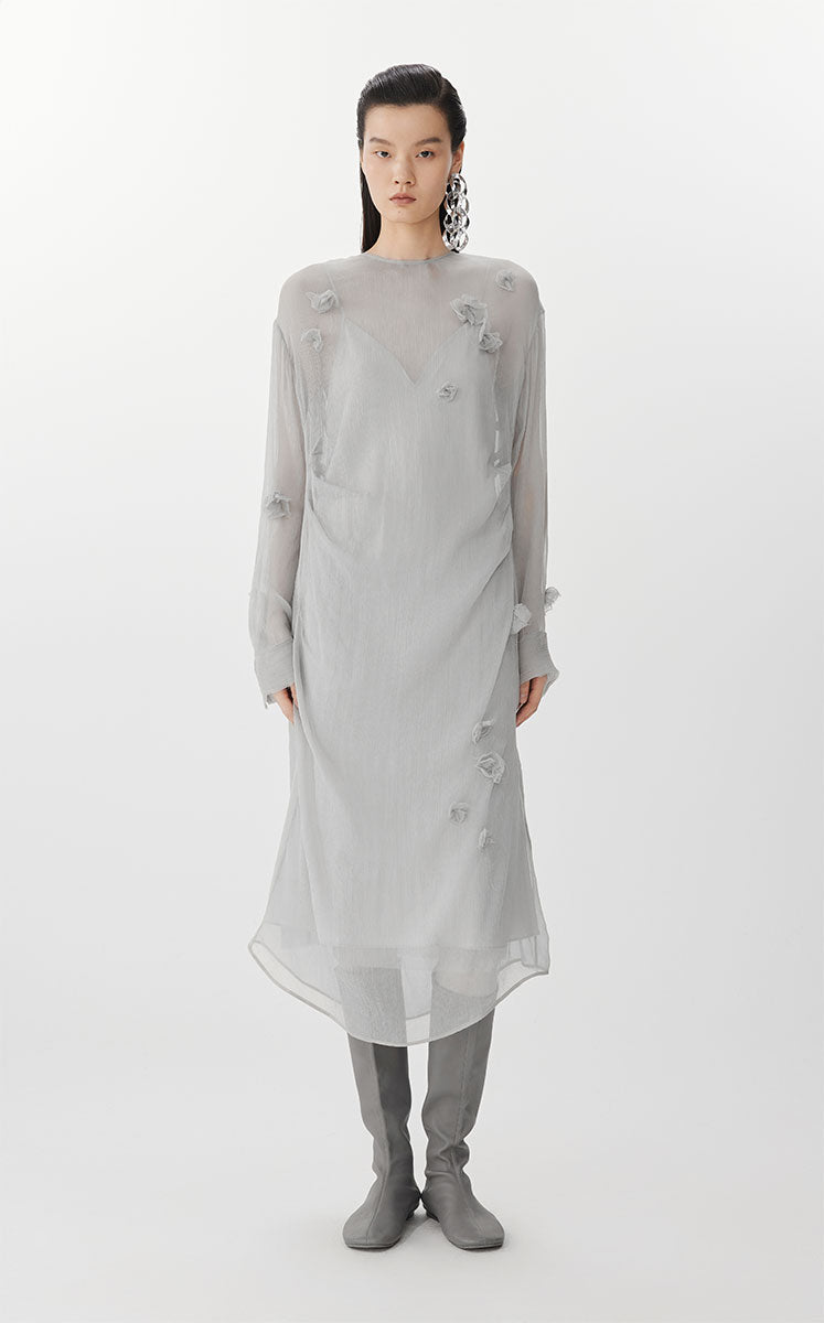 Dress / JNBY S-Shaped Silk Long Sleeve Dress Grey