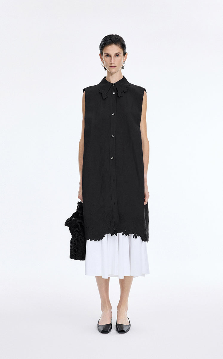 Dress / JNBY Textured Linen-Blend A-Line Sleeveless Dress Black
