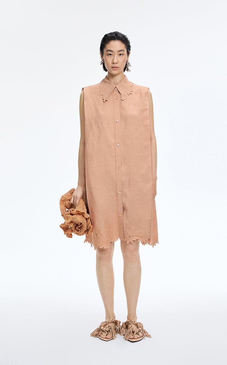 Dress / JNBY Textured Linen-Blend A-Line Sleeveless Dress Nude