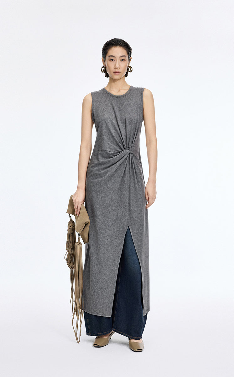 Dress / JNBY Twisted Waist Cotton Maxi Dress Mid Grey Marl