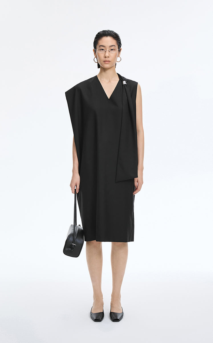 Dress / JNBY Wool Blend Deconstructed Sleeveless Dress Black