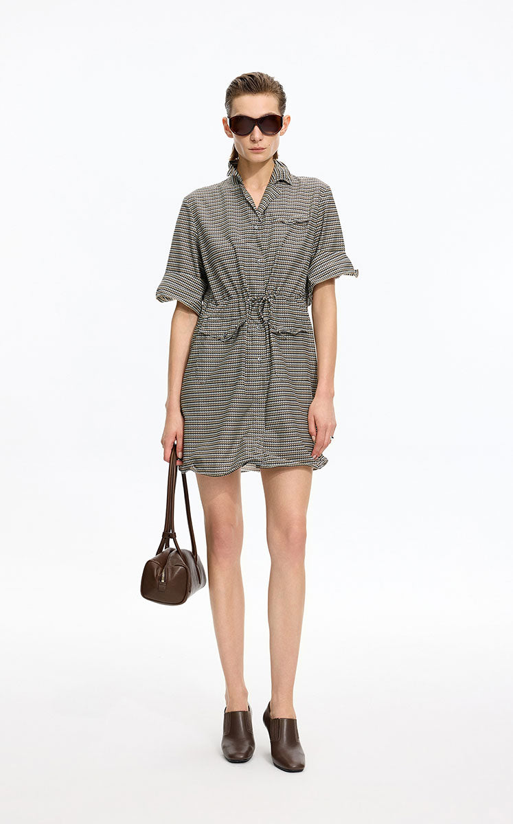 Dress / JNBY Cotton Silk Geometric Print Shirt Dress Khaki Grey