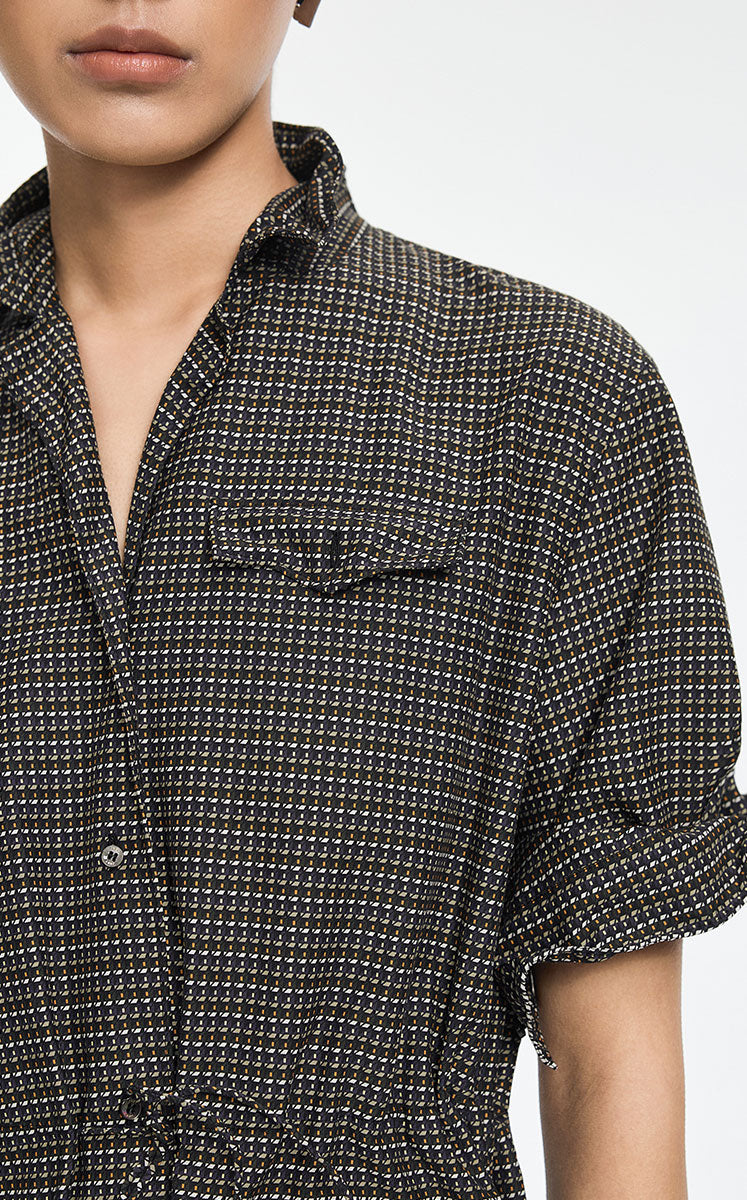 Dress / JNBY Cotton Silk Geometric Print Shirt Dress