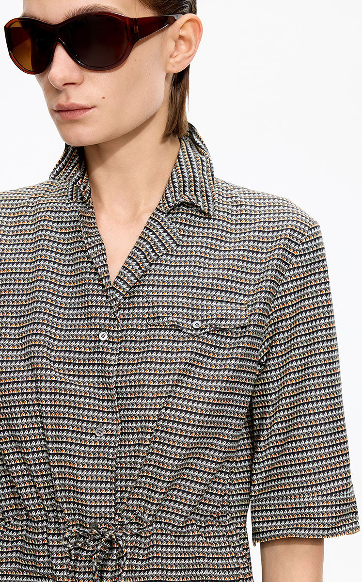 Dress / JNBY Cotton Silk Geometric Print Shirt Dress
