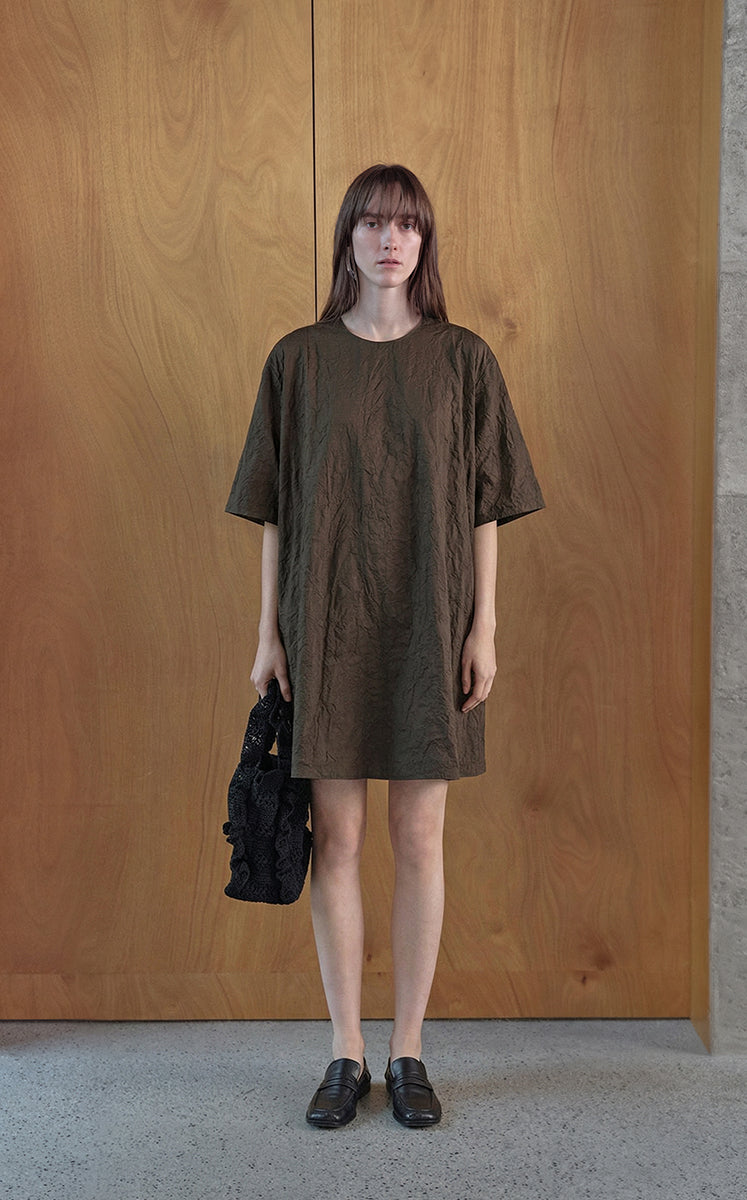 Dress / JNBY Floral Embroidered Cotton A-line Short Sleeve Dress Dark Taupe