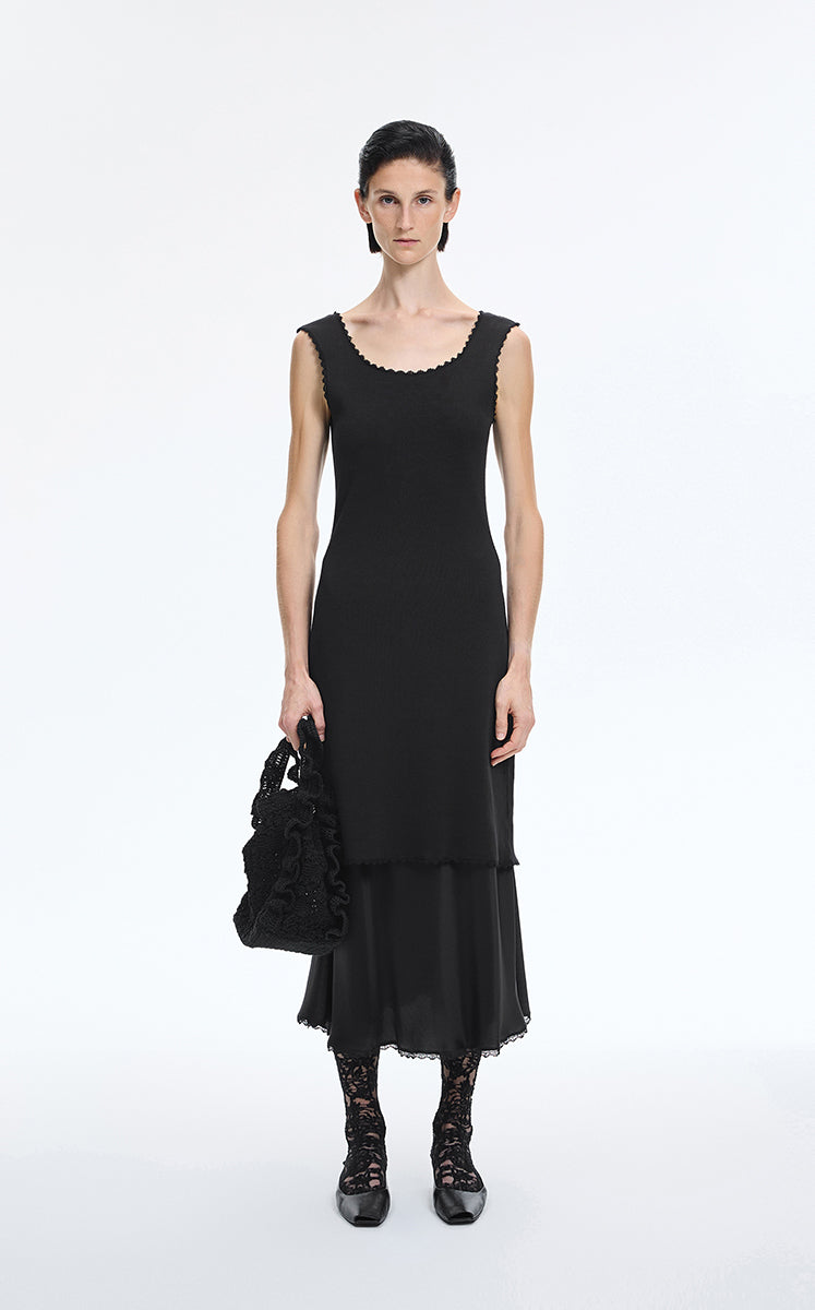 Dress / JNBY Floral Trim Cotton Knit Dress Black