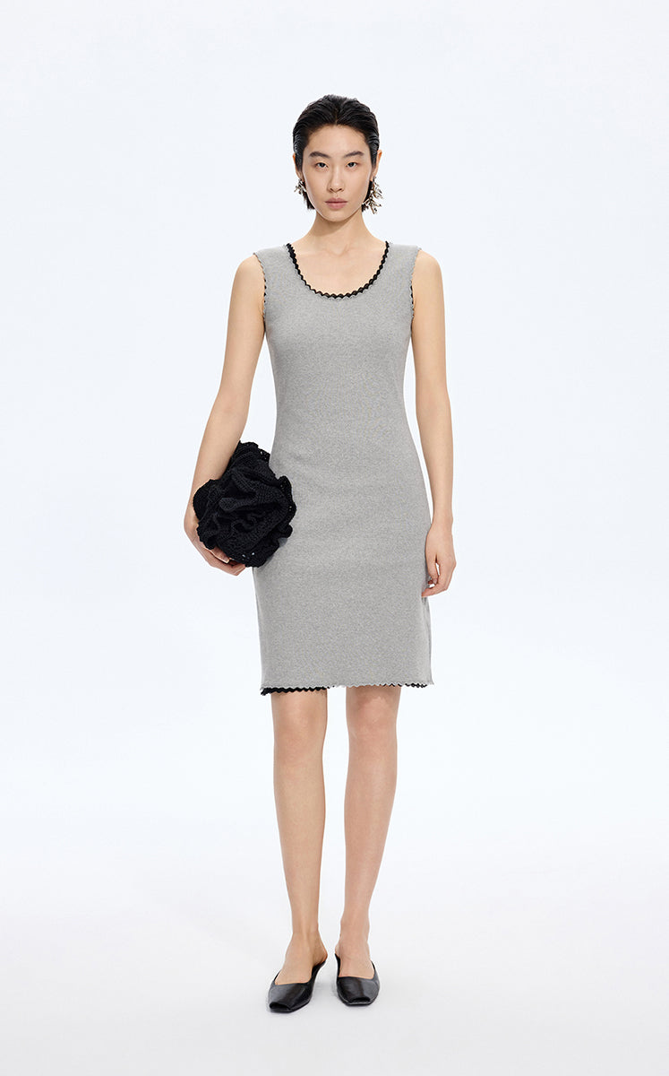 Dress / JNBY Floral Trim Cotton Knit Dress Light Grey Marl