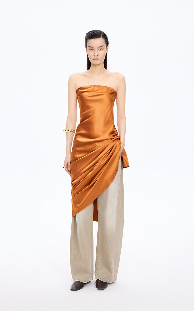 Dress / JNBY Silk Strapless Maxi Dress Burnt Orange