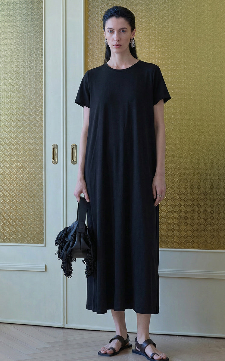 Dress / JNBY Cotton A-Line Short Sleeve Dress Black-2