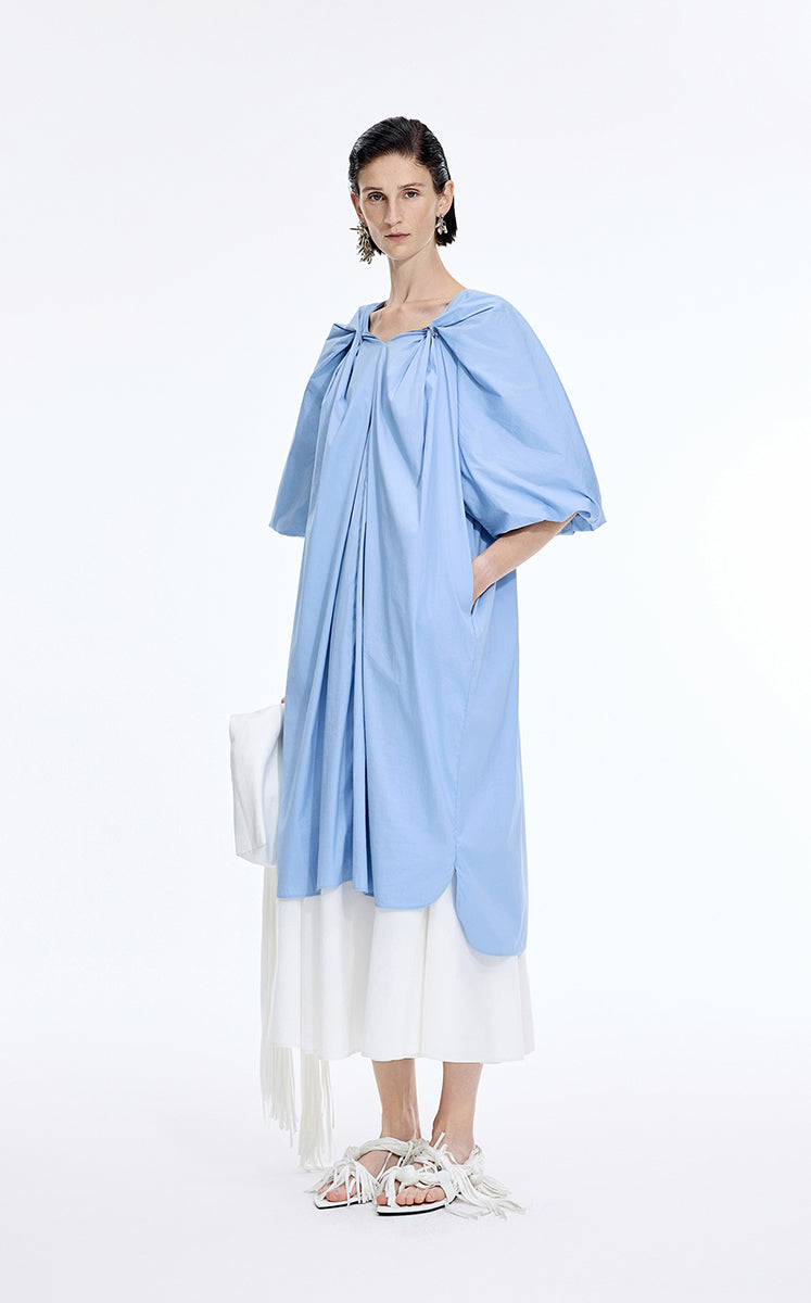 Dress / JNBY Cotton Poplin A-Line V-Neck Dress Light Blue-2