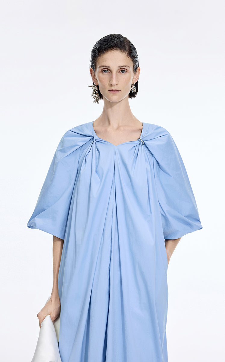 Dress / JNBY Cotton Poplin A-Line V-Neck Dress Light Blue-2