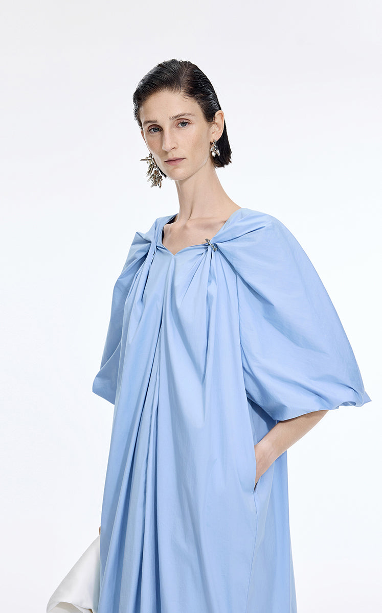 Dress / JNBY Cotton Poplin A-Line V-Neck Dress Light Blue-2