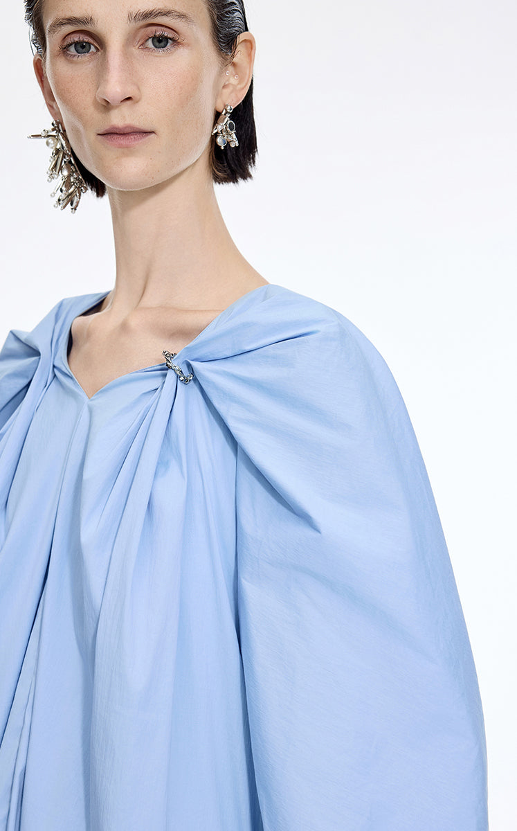 Dress / JNBY Cotton Poplin A-Line V-Neck Dress Light Blue-2