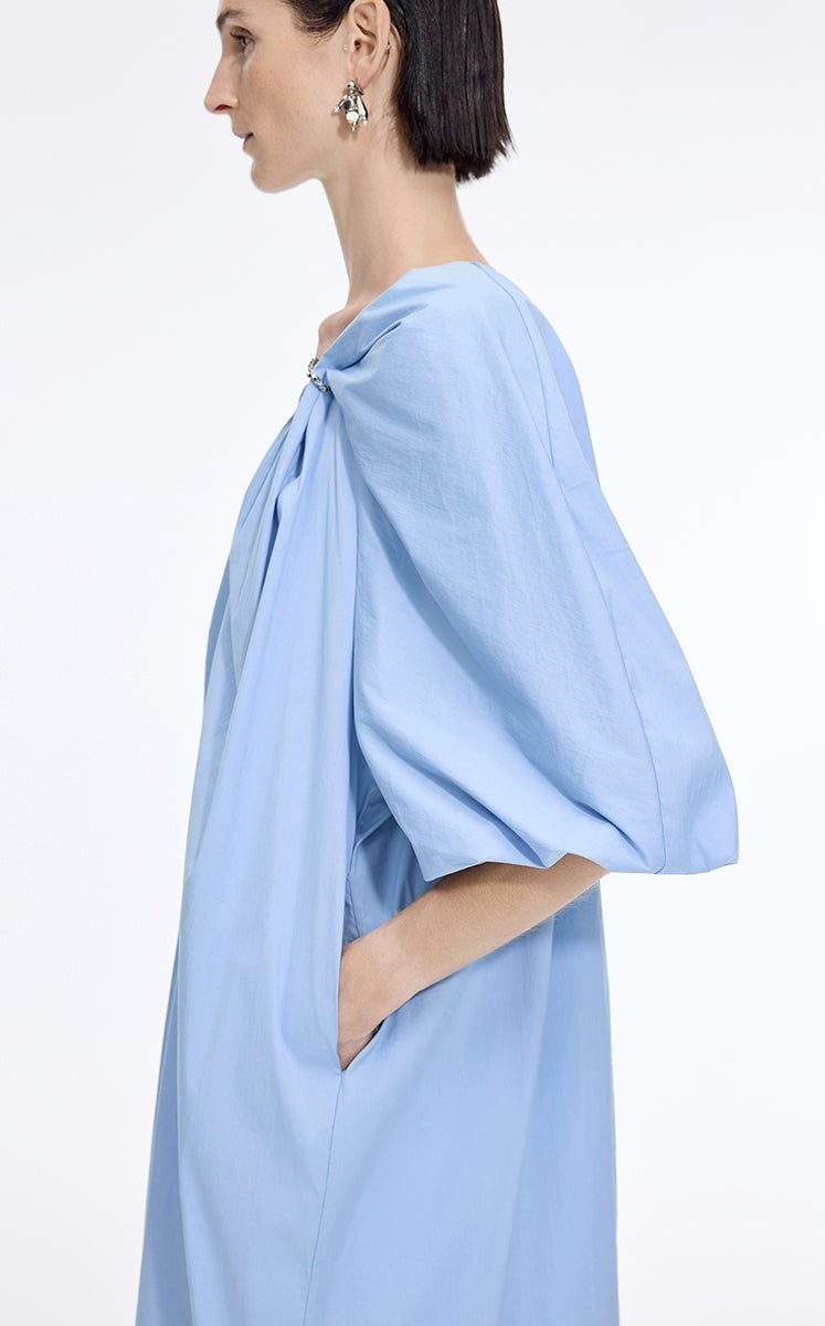 Dress / JNBY Cotton Poplin A-Line V-Neck Dress Light Blue-2