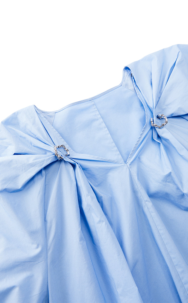 Dress / JNBY Cotton Poplin A-Line V-Neck Dress Light Blue-2