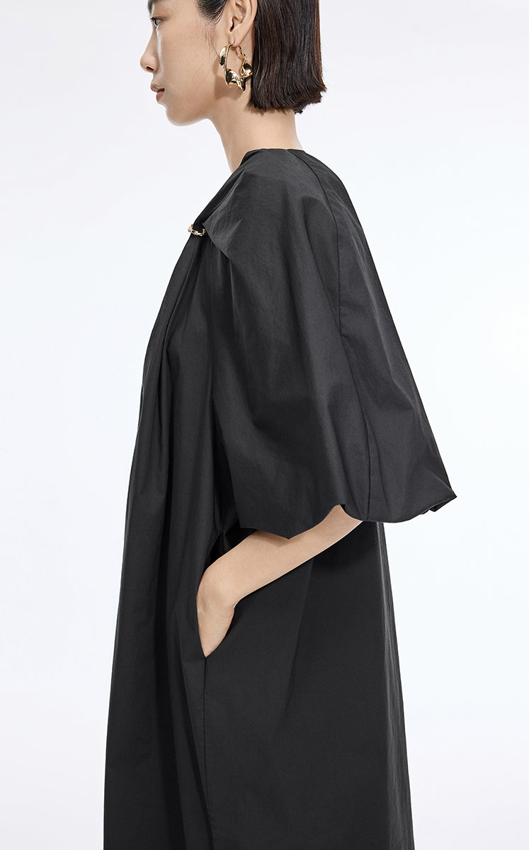 Dress / JNBY Cotton Poplin A-Line V-Neck Dress Black-3