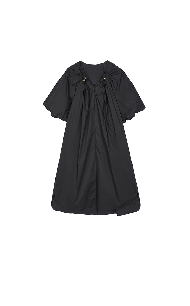 Dress / JNBY Cotton Poplin A-Line V-Neck Dress Black-3